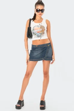 Wrap Low-Rise Denim Mini Skirt