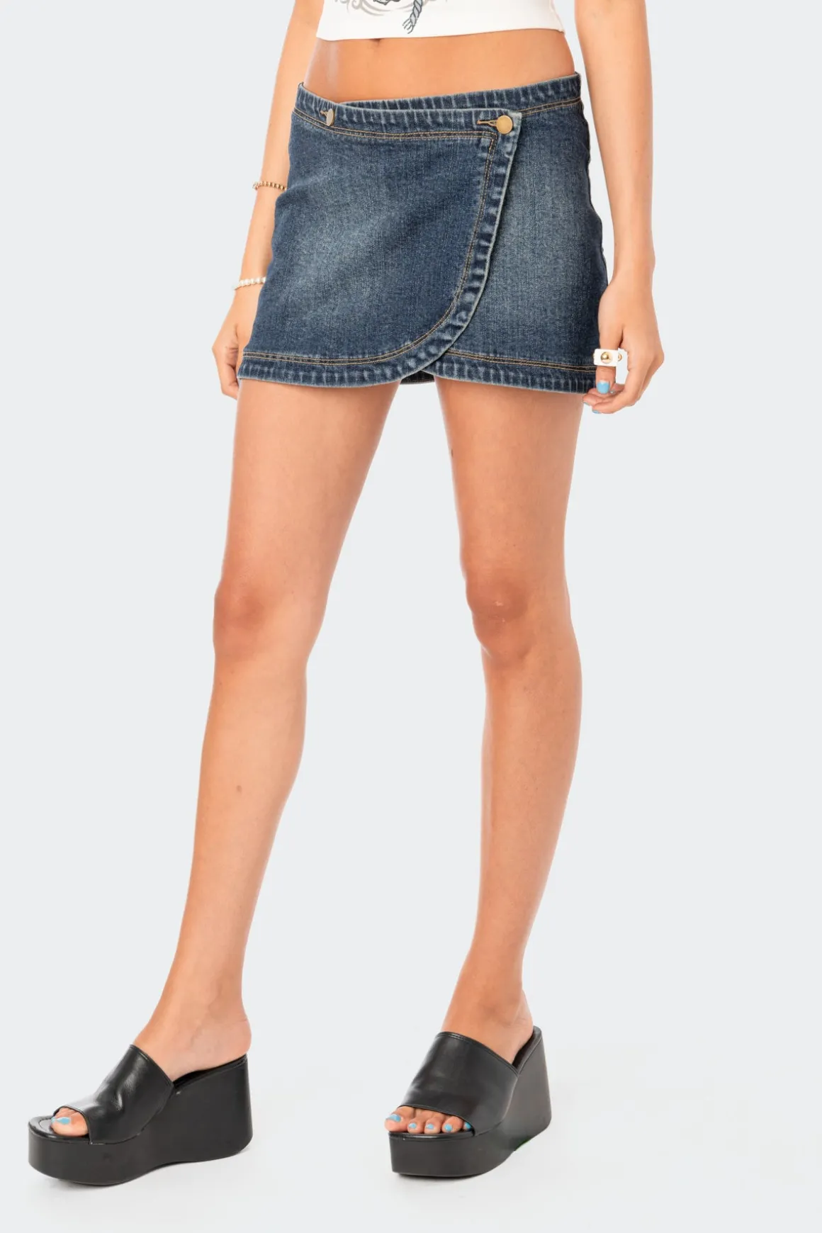 Wrap Low-Rise Denim Mini Skirt