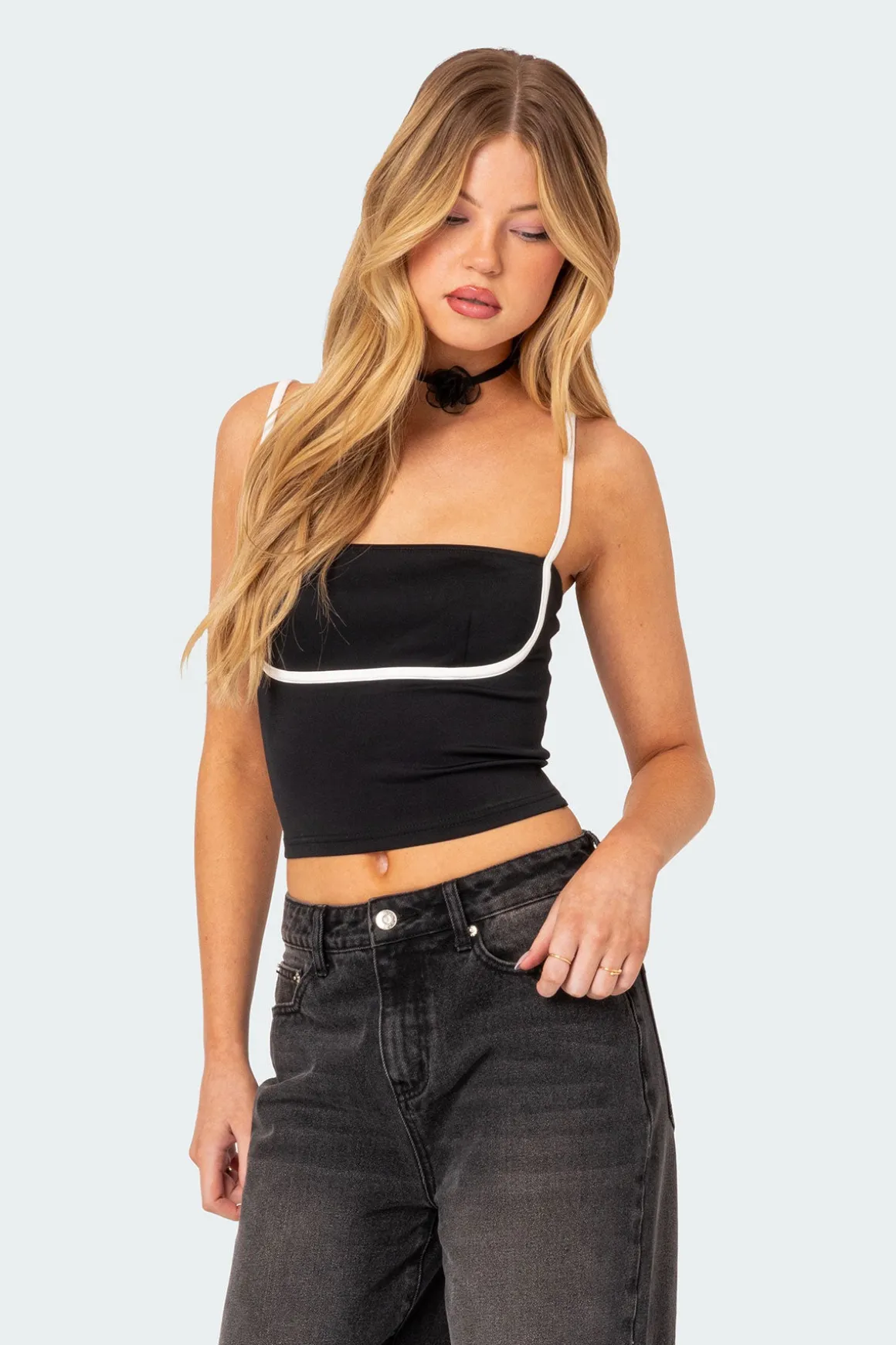 Yang Contrast Strap Tank Top