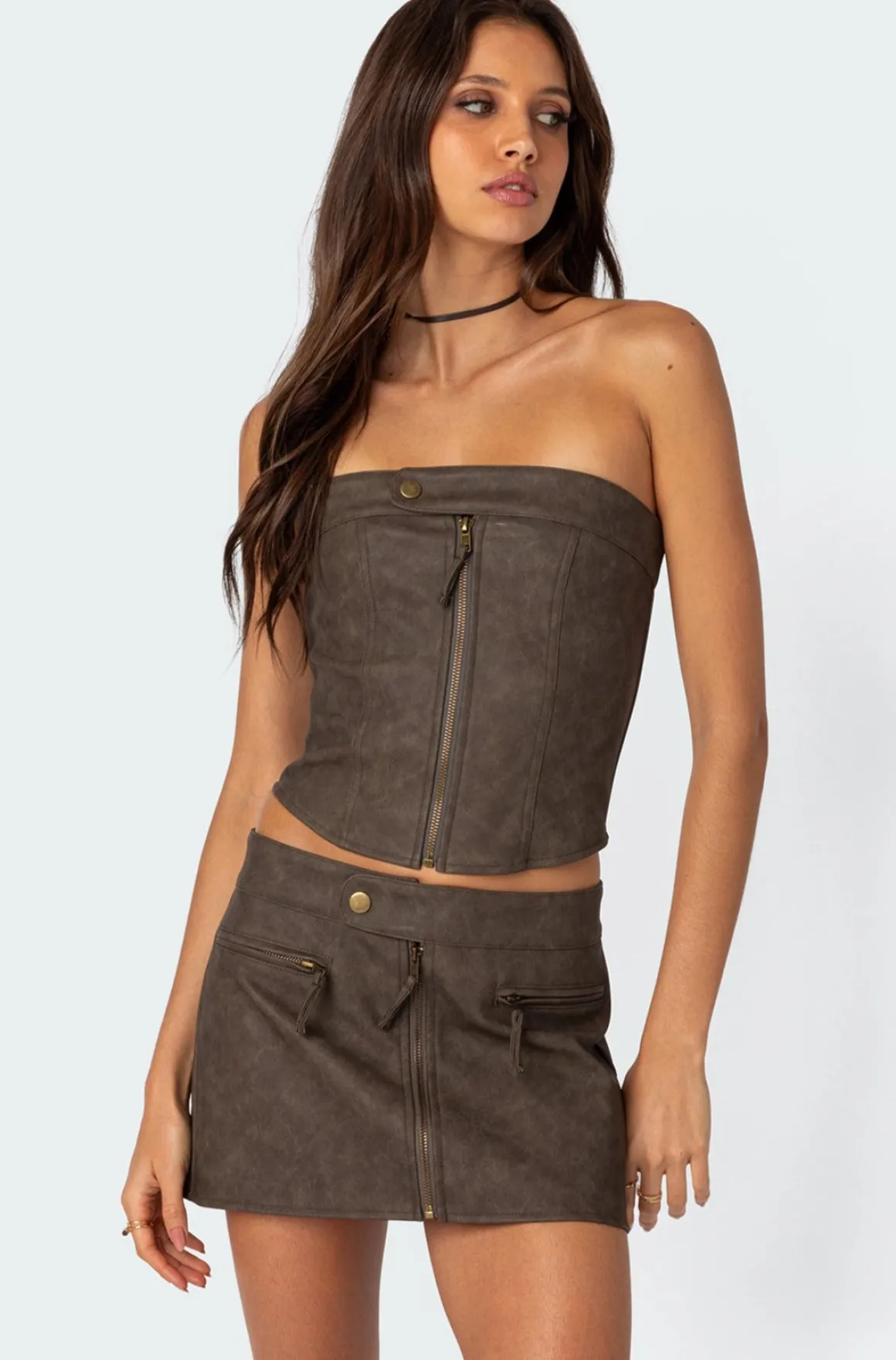 Ziva Faux Leather Lace Up Corset