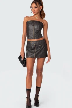 Ziva Faux Leather Lace Up Corset